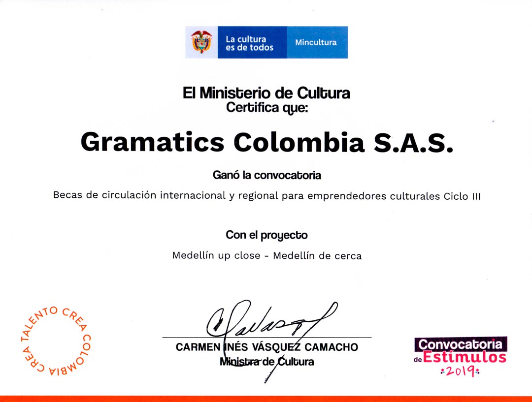 Premio del Ministerio de Cultura de Colombia al proyecto 'Medellín Up Close - Medellín de cerca'